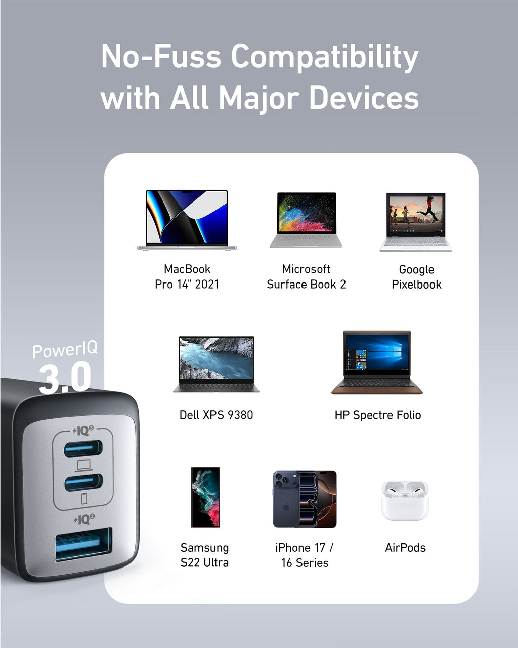 Anker 735 USB Wall Charger, 65W GaN II, 3-Port