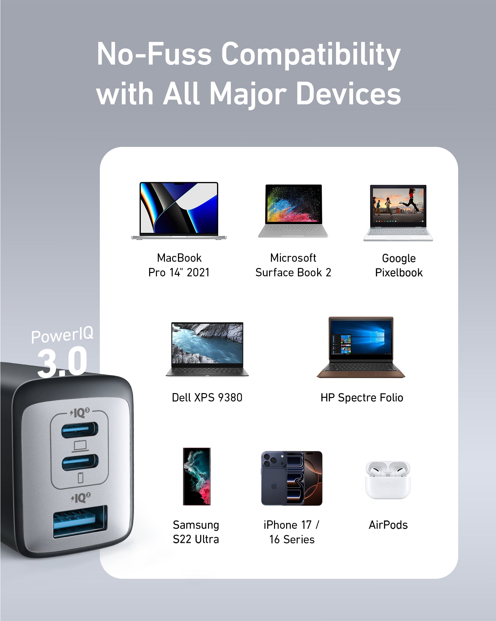 Anker 735 USB Wall Charger, 65W GaN II, 3-Port